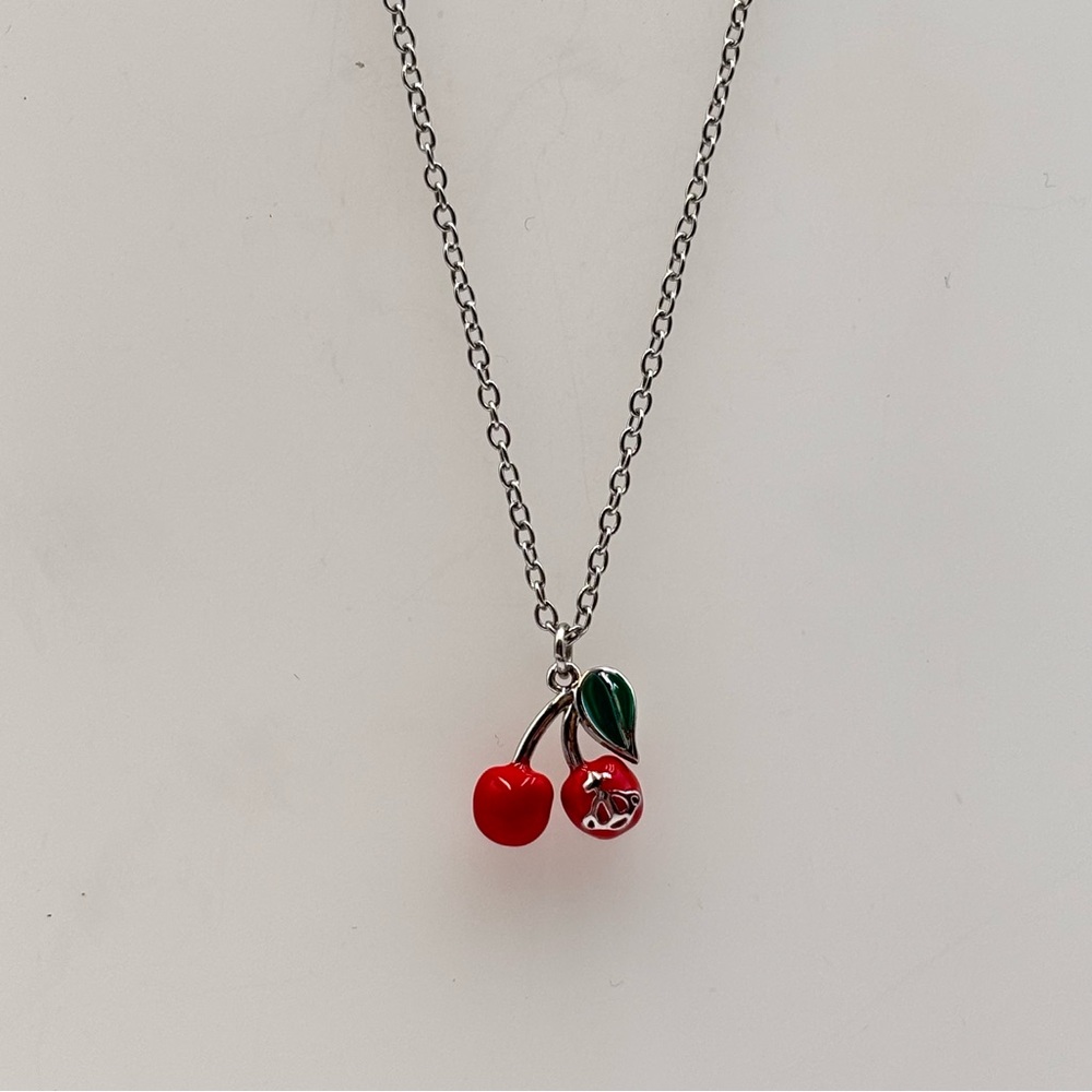 Vivienne Westwood Cherry Pendant Necklace Silver Tone Orb Charm - Picture 2 of 5